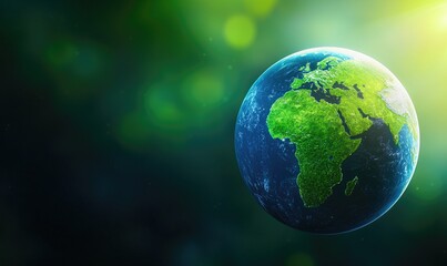 Fototapeta premium A stunning view of Earth from space, showcasing vibrant green landscapes and blue oceans under a bright sun.