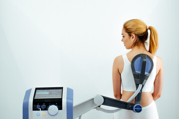 Advanced SIS system for back therapy using electromagnetic treatment. Superinductive technology for effective recovery and rehabilitation. Perfect for promoting cutting-edge medical solutions.