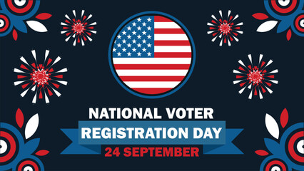 National Voter Registration vector banner design with geometric shapes and vibrant colors on a horizontal background. Happy National Voter Registration day modern minimal poster.