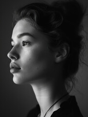 Fototapeta premium Monochrome Portrait of a Young Woman in Profile