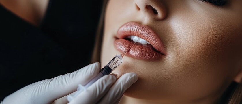 Close-up of a woman's lips being injected with a syringe