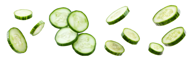 Cucumber slices isolated on a white background, in PNG format. 
