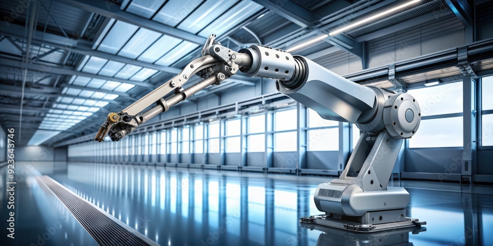 Poster Futuristic robotic arm in a modern setting, robot, technology, automation, artificial intelligence, machine