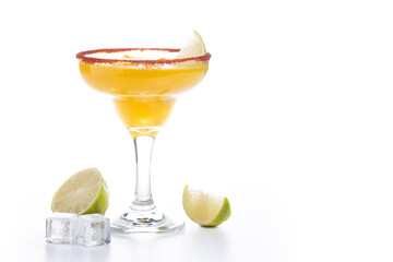 Fresh mango cocktail. Mexican mango cocktail isolated on white background. Copy space
