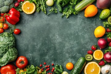 Fresh Produce Border with Green Background