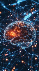 Obraz premium Rendered illustration of a human brain with neural connections and networks, highlighting the complexities of the mind and artificial intelligence.