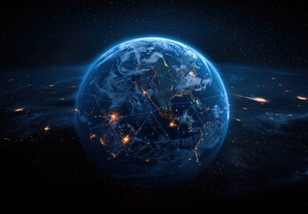 Fototapeta premium Earth Illuminated with Network Lines