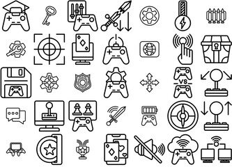 A Collection Of Game Icons Web Header Banner Design Containing Ui,Gaming,Game,Controller,Joystick Pictograms And Infographics Design Elements Vector Illustration