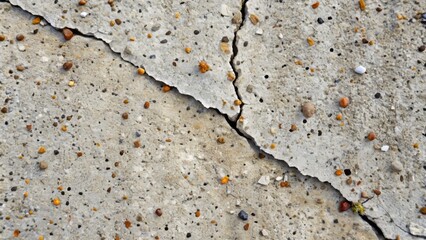 Close-up of a weathered concrete slab featuring a textured, rough, and porous surface with visible aggregate and cracks, ideal for backgrounds or design elements.