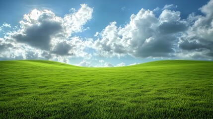 Obraz premium Expansive Meadow Beneath Drifting Clouds,Serene and Atmospheric Landscape