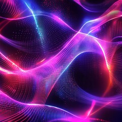 Vivid neon light waves creating a mesmerizing abstract pattern, perfect for futuristic and digital-themed projects.
