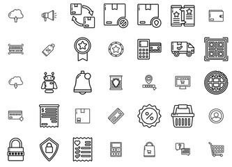 Set Of Ecommerce Icons Silhouette Vector Logo Design Containing Finance,Delivery,Security,Box,Shopping Simple Black Style Symbol Sign For Apps And Website, Vector Illustration