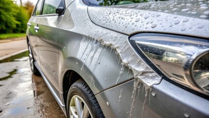 Fototapeta premium Dent repair after hailstorm , hail damage, car repair, auto body shop, insurance claim