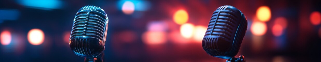 Obraz premium The Soundstage Haven: A Podcast Studio Space with a Vintage Microphone, Capturing the Essence of Audio Storytelling and Creative Expression