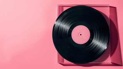 Obraz premium A vinyl record on a pink background in a simple and trendy style