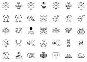 Mega Set Of Vector Digitalization Technology And Business Icons Silhouette Vector Logo Design Containing Online,Digital,Virtual,Internet,Game Solid Icon Collection. Vector Illustration