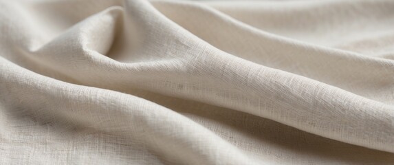 Close-up of Wrinkled Off-White Fabric with a Smooth Texture