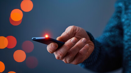 Close-up of a hand holding a smartphone with a glowing notification light, suitable for technology or communication themes.