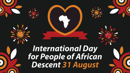 International Day for People of African Descent vector banner design with geometric shapes and vibrant colors on a horizontal background. 