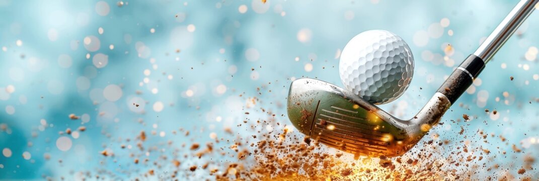 Dynamic golf shot capturing a club hitting a golf ball with sand flying. Perfect for sports, golf, and action-themed visuals.