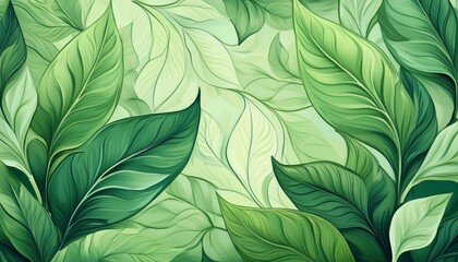 Leaf Pattern Illustration Focus on a pattern of leaves with soft green tones with a natural background