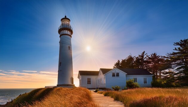 Let your light shine before others, that they may see your good deeds and glorify your Father in heaven Matthew 516, overlaid on an image of a lighthouse shining brightly