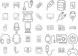 Set Of Computer Parts Line Icons Icons Web Header Banner Design Containing Hardware,Computer,Technology,Electronics,Connection Vector Illustration Linear Pictogram Pack