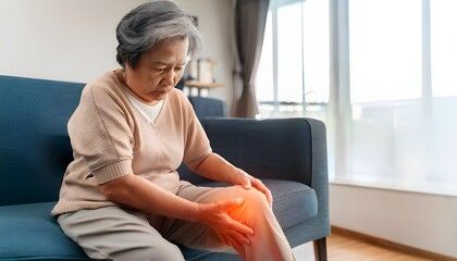 Asian senior man or woman having the joint pain at home