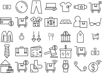 Mega Set Of Vector Commerce Outline Icons Silhouette Vector Logo Design Containing Product,Delivery,Package,Packet,Shipment Solid Icon Collection. Vector Illustration