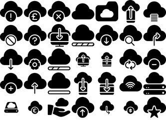 Set Of Cloud Networking Solid Icon Icons Silhouette Vector Logo Design Containing Network,Storage,Data,Download,Cloud Business Infographic Elements Logo Vector Illustration