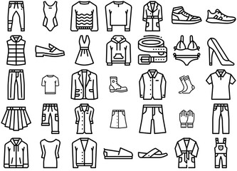 Set Of Linear Clothing Vector Symbols Apps, Websites Ui Designs Suitable For Clothes,Shoes,Cloth,Clothing,Fashion Set Vector Flat Line Icons