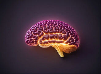 A Detailed 3D Rendering of a Vibrant Purple Brain With Electrifying Highlights