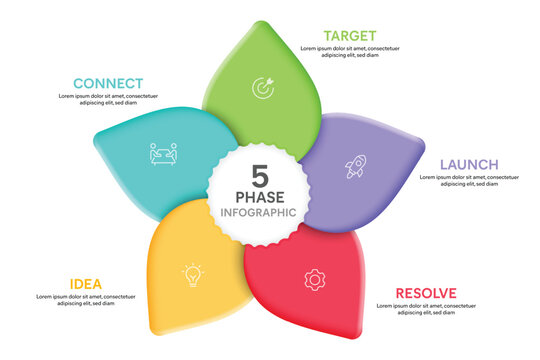 Leaf Shape Infographic Template With 5 Options, Steps, Parts, Segments. Business concept. Marketing Infographic Vector Illustration.