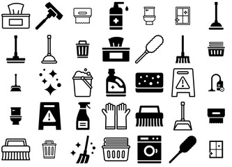 Mega Set Of Vector Cleaning Icons Collection Isolated Silhouette Solid Icons Including Cleaning,Household,Housework,Clean,Hygiene Set Vector Flat Line Icons