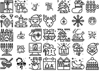 Set Of Linear Christmas Vector Symbols Apps, Websites Ui Designs Suitable For Decoration,Party,Gift,Christmas,Winter Simple Black Style Symbol Sign For Apps And Website, Vector Illustration