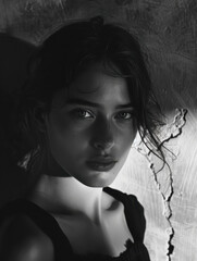 Young Woman in Dramatic Black and White Portrait