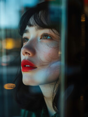 Young Woman Gazing Thoughtfully Through a Window