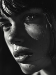 Close-Up Portrait of a Young Woman in Dramatic Lighting