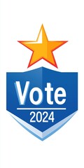Vote 2024 shield emblem with gold star and blue design on a white background