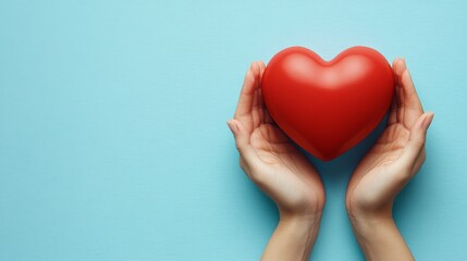 Obraz premium Hands Cradling Red Heart Symbol of Love and Care