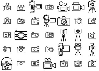 Set Of Camera Outline Isolated Silhouette Solid Icons With Digital-Camera,Photo,Digital,Camera,Picture Pictograms And Infographics Design Elements Vector Illustration