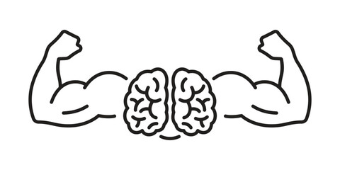 The emblem of a powerful brain, the concept of genius. A strong hand with an anatomical design of the human brain.