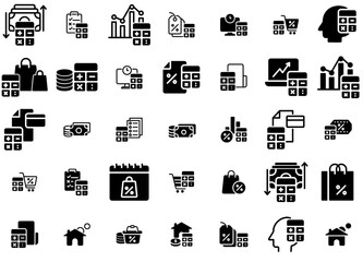 Set Of Linear Calculator Vector Symbols Apps, Websites Ui Designs Suitable For Money,Discount,Buy,Calculate,Calculator Vector Illustration Linear Pictogram Pack