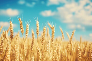 Fototapeta premium a golden wheat field with a blue sky background