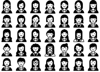 Set Of Business Woman Isolated Silhouette Solid Icons With Job,Avatar,Employee,Businesswoman,Occupation Set Vector Flat Line Icons