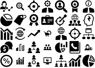 A Collection Of Business Seo Elements Icons Collection Isolated Silhouette Solid Icons Including Report,Statistics,Business,Settings,Analytics Vector Icon Set Linear Pictogram Pack