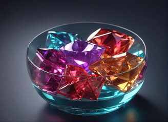 Fototapeta premium Colorful Gemstones Displayed in a Glass Bowl on a Dark Surface