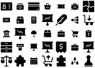 Set Of Business Finance Solid Icons Collection Isolated Silhouette Solid Icons Including Dollar,Business,Finance,Suitcase,Cart Outline Icons Collection. Simple Vector Illustration