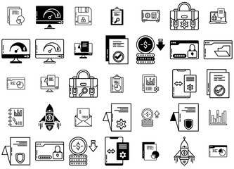 Set Of Business Analysis Icons Collection Isolated Silhouette Solid Icons Including Chart,File,Pie-Chart,Business,Document Solid Icon Collection. Vector Illustration