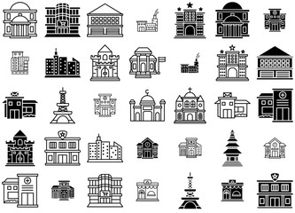 Mega Set Of Vector Buildings Isolated Silhouette Solid Icons With Architecture,Construction,Store,Company,Building Set Vector Flat Line Icons